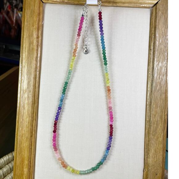 New ombre, rainbow gemstone necklace, genuine rainbow agate, 17 inches, colorful - Picture 1 of 1